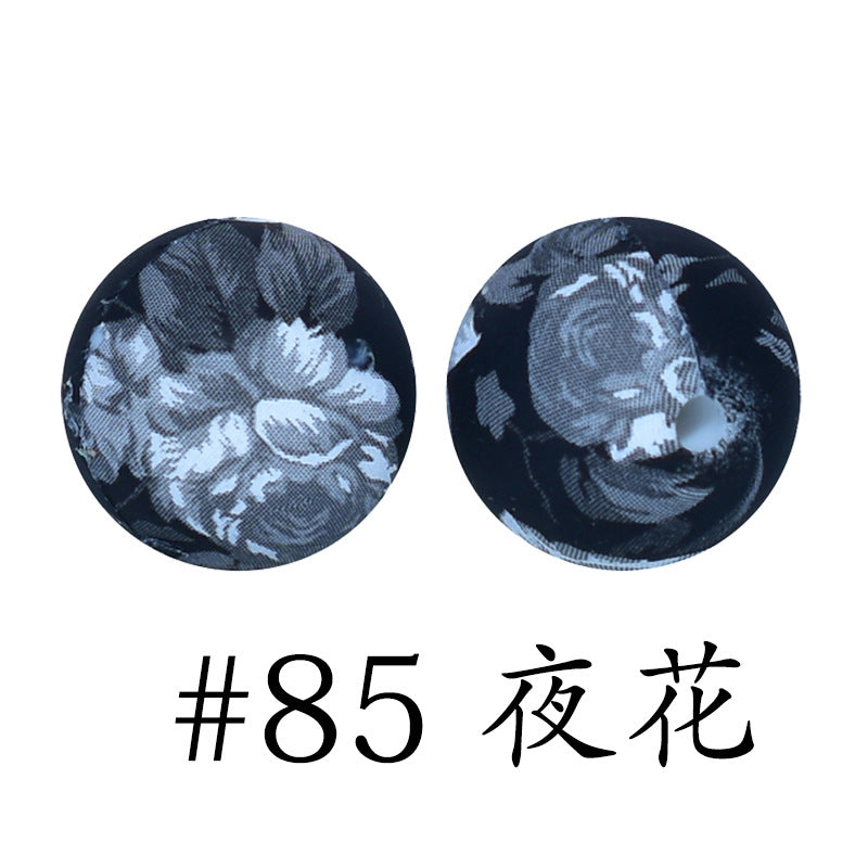 Wholesale 50pcs 16mm Print Silicone Beads Colorful Silicone Water Transfer Beads