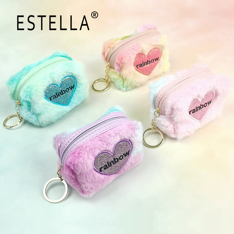 Wholesale Embroidered Heart Semicircle Mini Small Bag Polyester Wallet Keychains