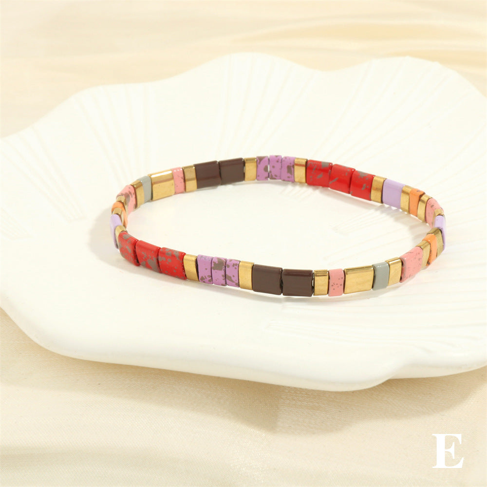 Wholesale Fashion Retro Pull-On Simple Bohemian Hand-woven Elastic Beaded Bracelet