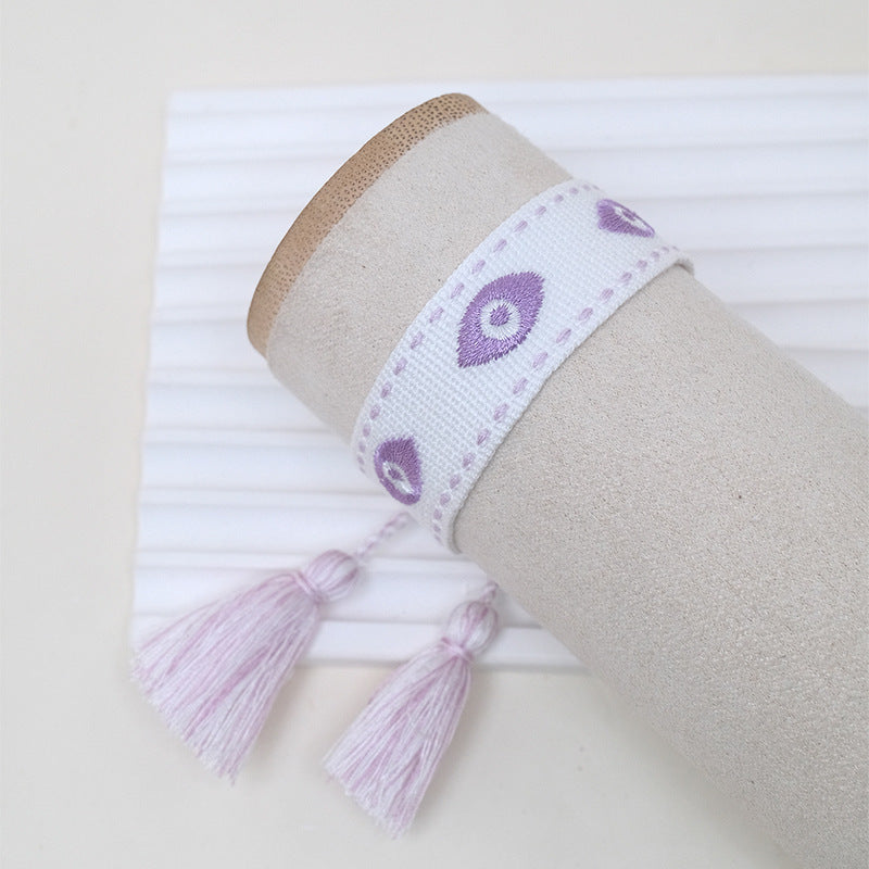 Wholesale Cord Embroidered Logo Devil's Eye Woven Tassel Bracelet
