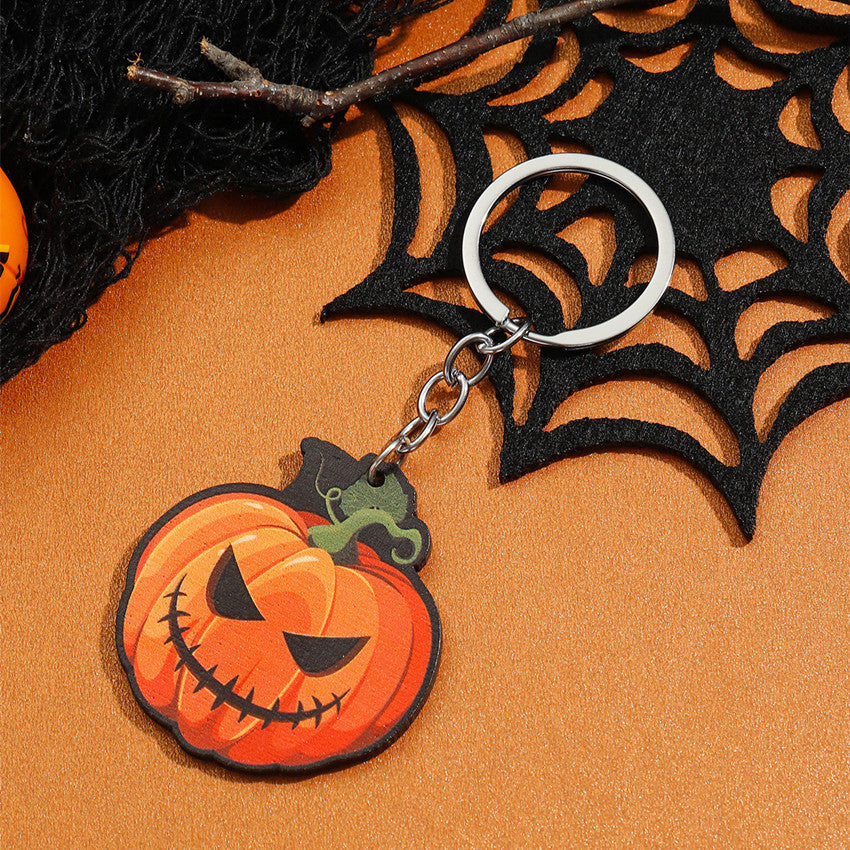 Wholesale Halloween Bat Pumpkin Spooky Spider Skull Cat Wooden Keychain
