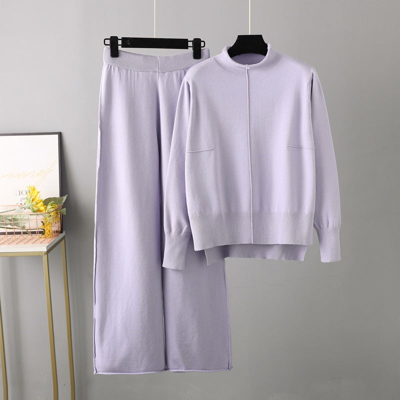 Wholesale Knitted Sweater Loose Casual Wide Leg Pants Suit