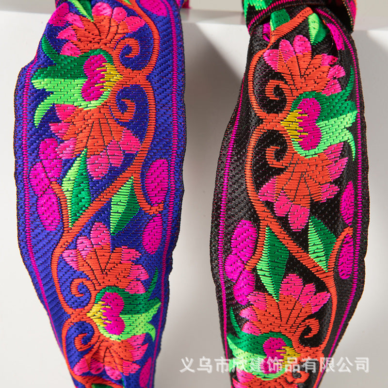 Wholesale Gold Thread Embroidered Retro Knot with Teeth Anti Slip Headband