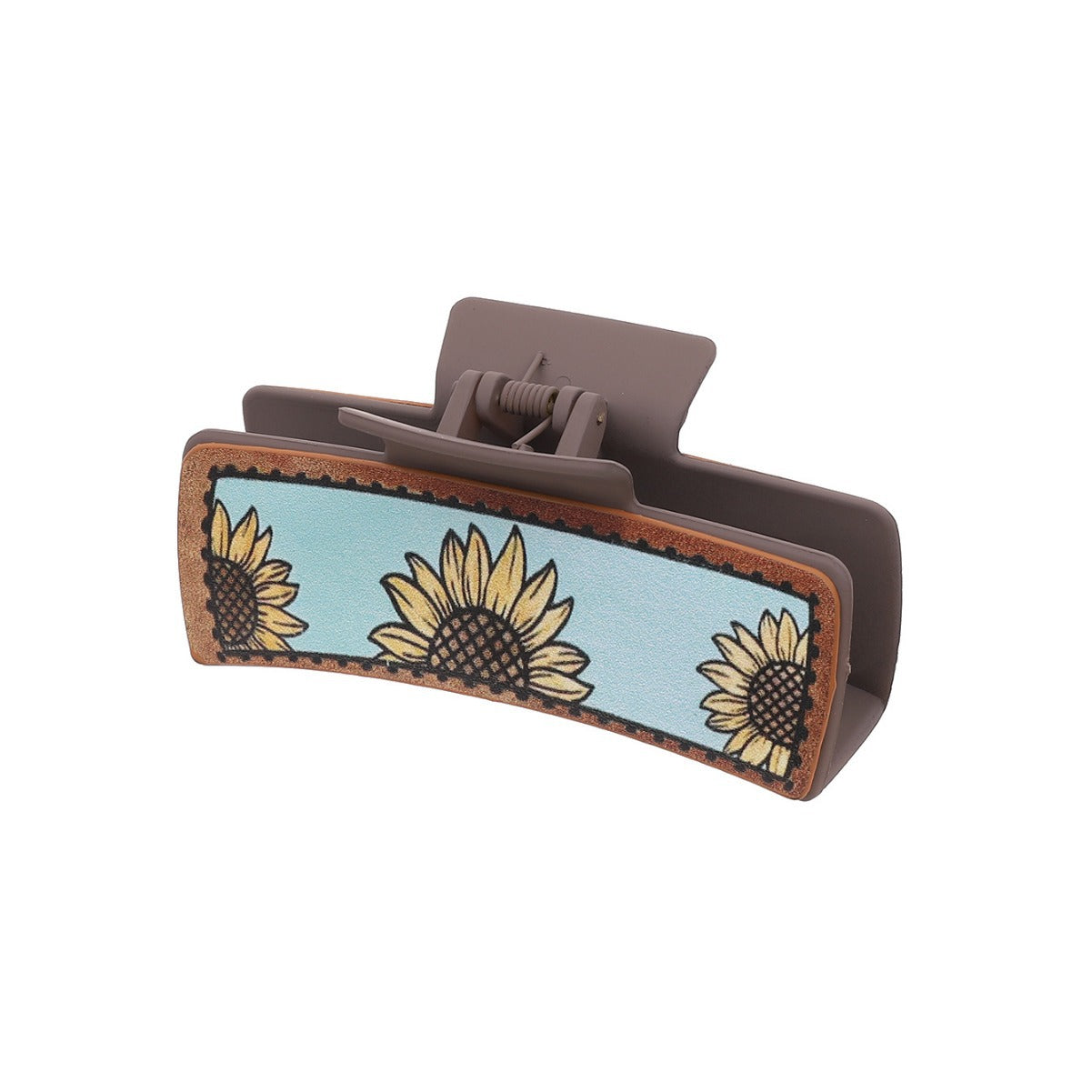Wholesale Western Denim Wind Sunflower Milk Cow Pattern Leather Women's Hair Clip Grab Clip Shark Clip Hair Accessories Clip