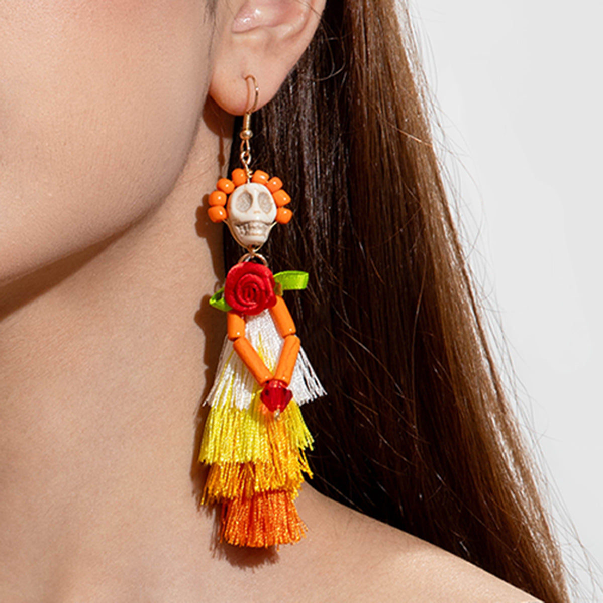 Wholesale Skull Earrings Skeleton Colorful Mesh  Beaded Earrings