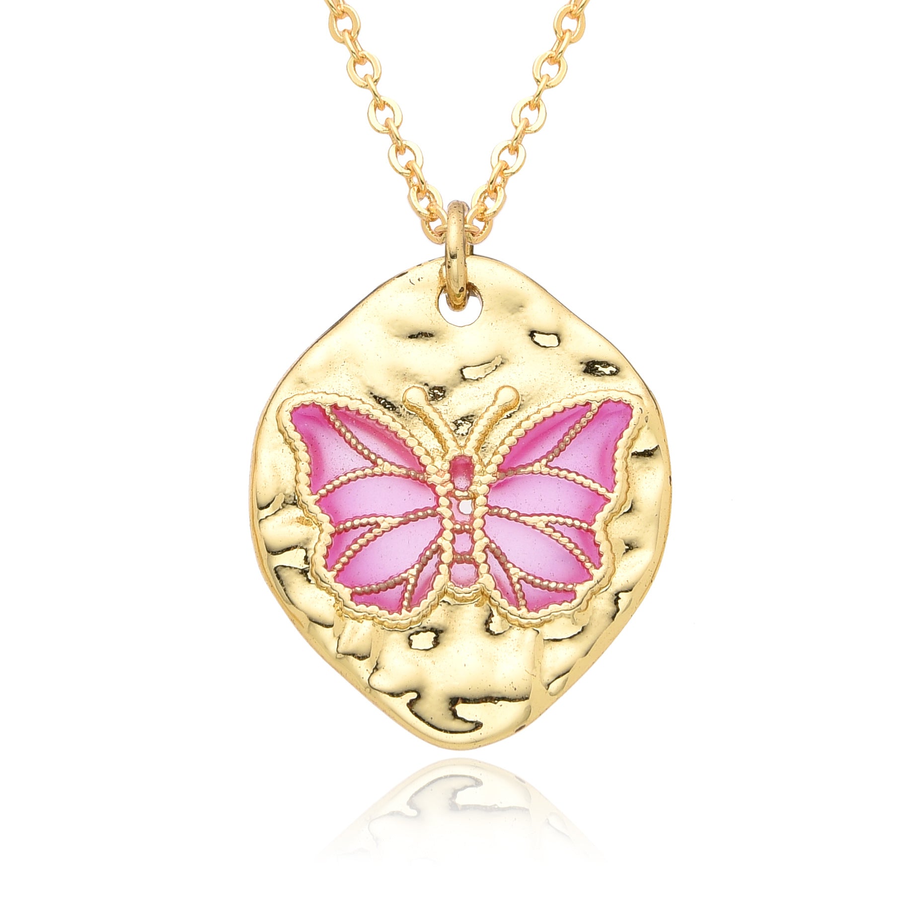 Wholesale Friendship Fossil Drop Oil Micropaved Color Butterfly Necklace