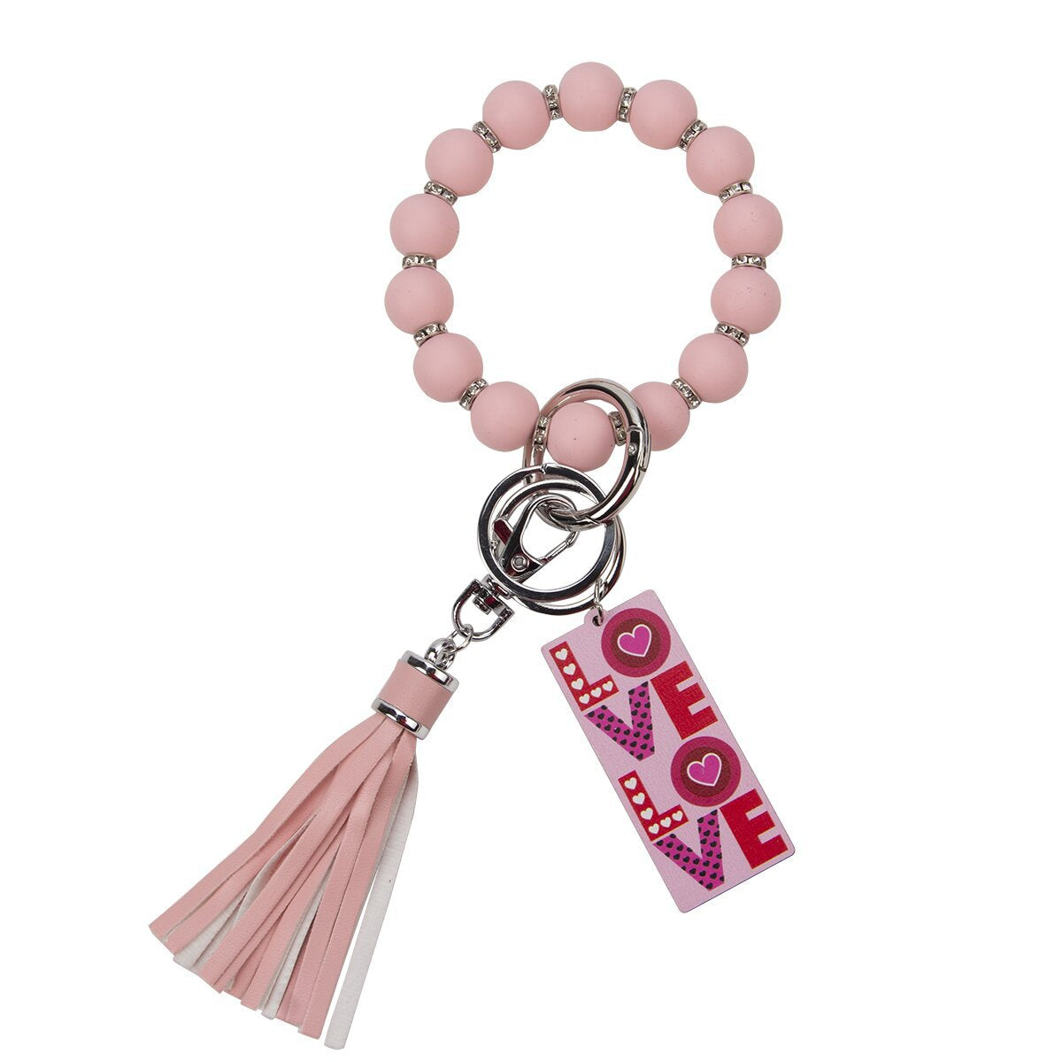 Wholesale Valentine's Day LOVE Colorful Love Wood Silicone Beaded Wrist Keychain