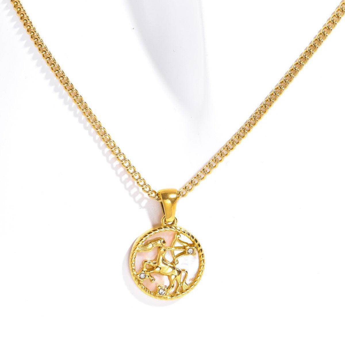Wholesale 12 Constellations Titanium Steel Shell Coin Necklace Furnace Vacuum Plating 18k Gold Color Retention
