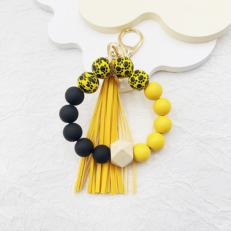 Wholesale Silicone Beads Tassel Wood Beads Wrist Keychain