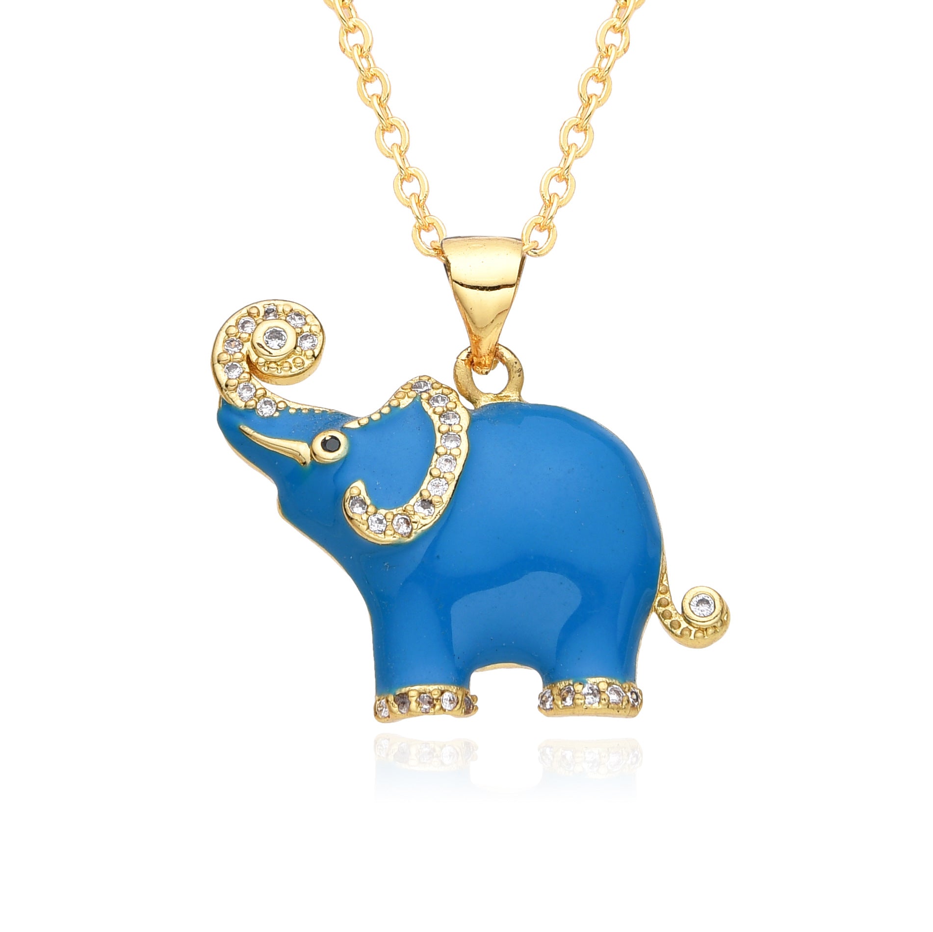 Wholesale Colorful Oil Dripping Elephant Micropaved Zirconia Necklace