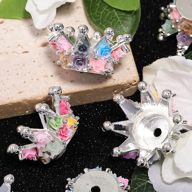 Wholesale 5pcs Heavy Silver Needle Rose Butterfly Camellia Beads Alloy Crown Diy Beads