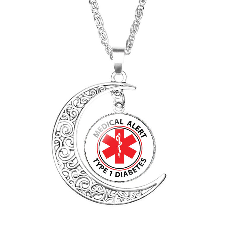 Wholesale Life Star Moon Necklace Medical Signs Diabetic Diabetes Warning Necklace