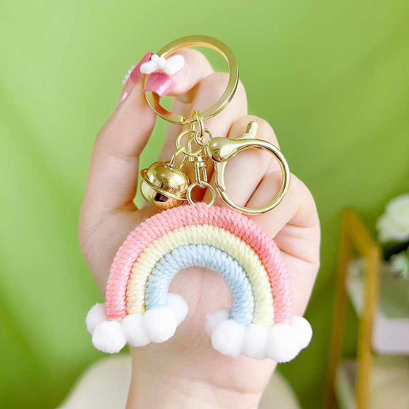 Wholesale Handmade Cotton Thread Woven Rainbow Keychain