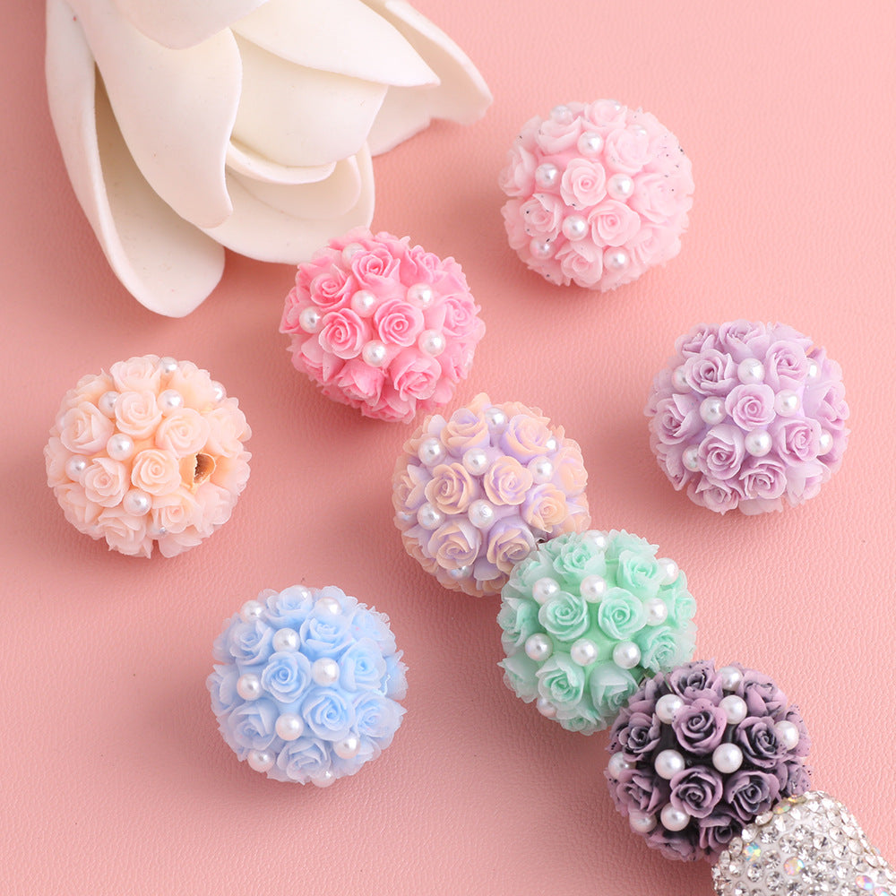 Wholesale 6pcs/pack Colorful rose luminous flower ball clay drill ball straight hole beads DIY