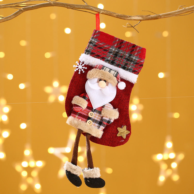 Wholesale Christmas Plaid Linen Socks Decorations