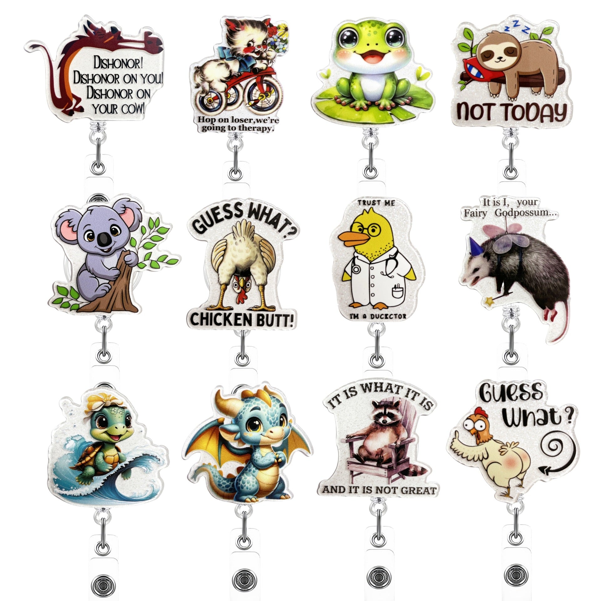 Wholesale Creative Animal Quotes Acrylic DIY Retractable Pull-Down Keychain