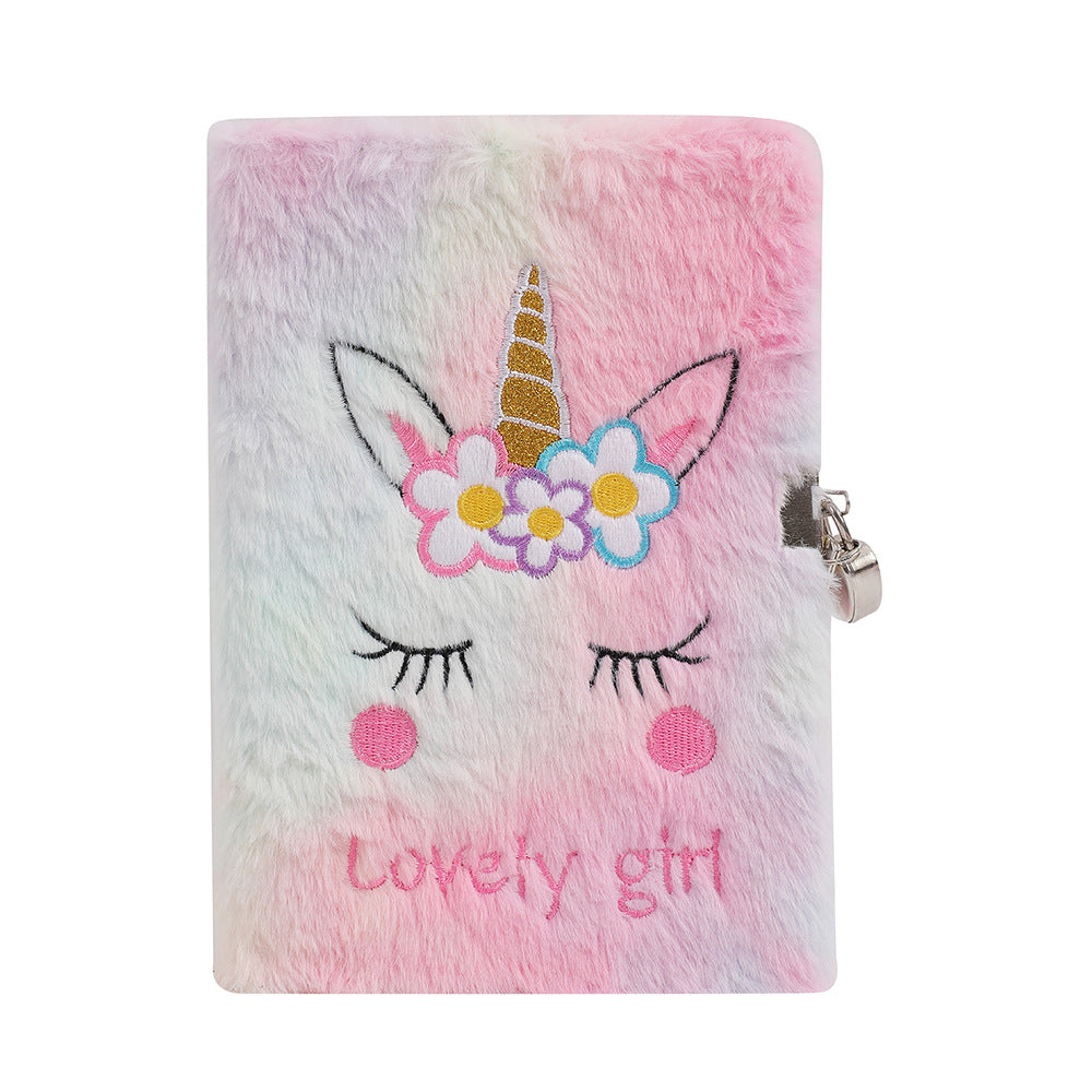 Wholesale Cartoon Plush Notebook Unicorn Diary with Lock