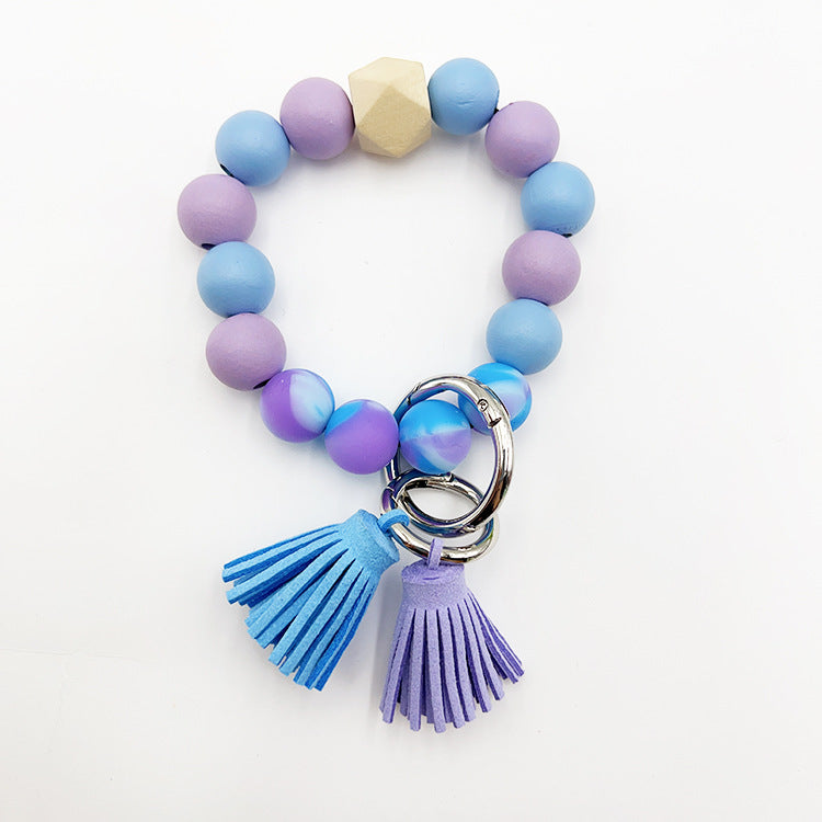 Wholesale Colorful Silicone LOVE Beaded Tassel Wrist Keychain