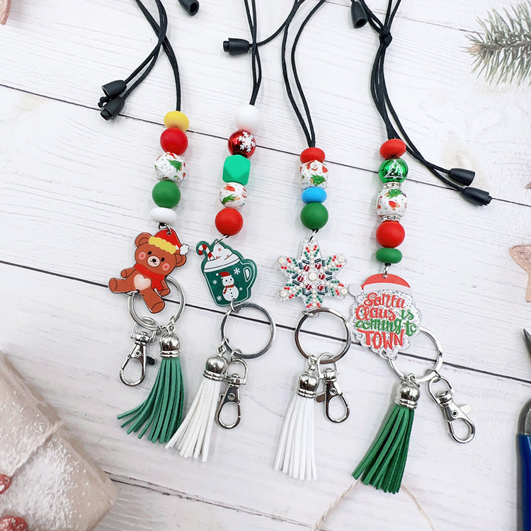 Wholesale Christmas Silicone Beaded Strap Keychain Split Strap Necklace