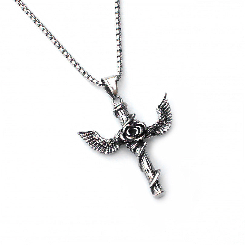 Wholesale bat heart cross with stainless steel necklace
