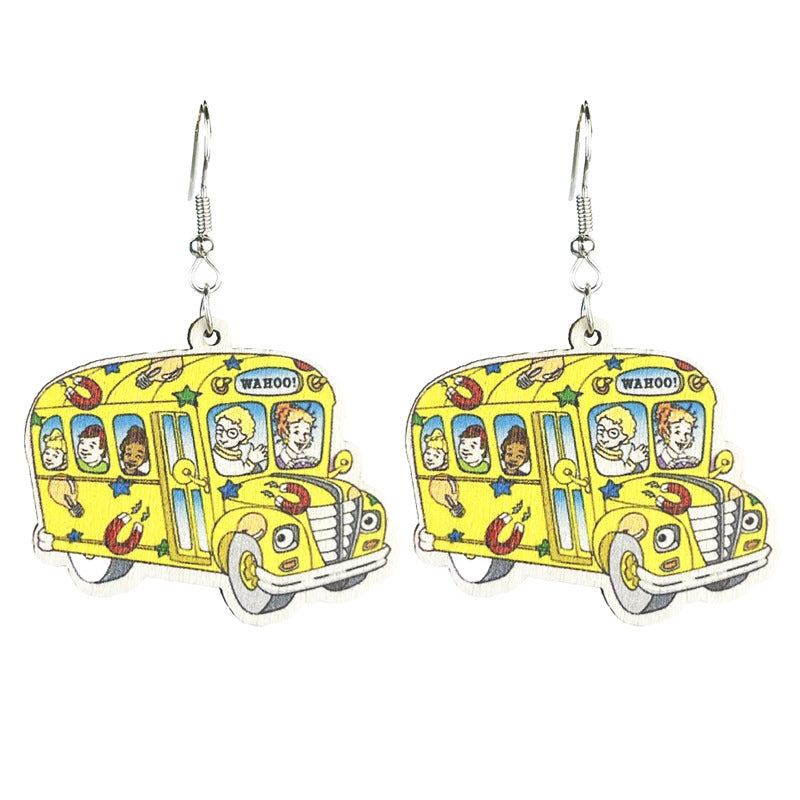 Wholesale Teacher earrings alphabet and number teaching wooden earrings