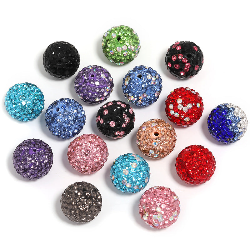 Wholesale 10pcs/pack 16mm Shambhala Clay Drill Ball Colorful Rhinestone Soft Clay Beads