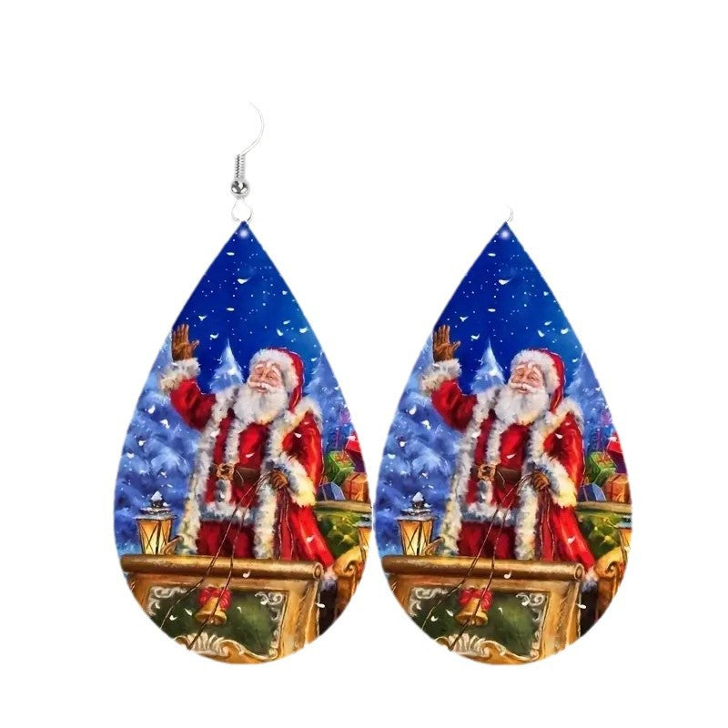 Wholesale Pattern Water Drop Wooden Earrings