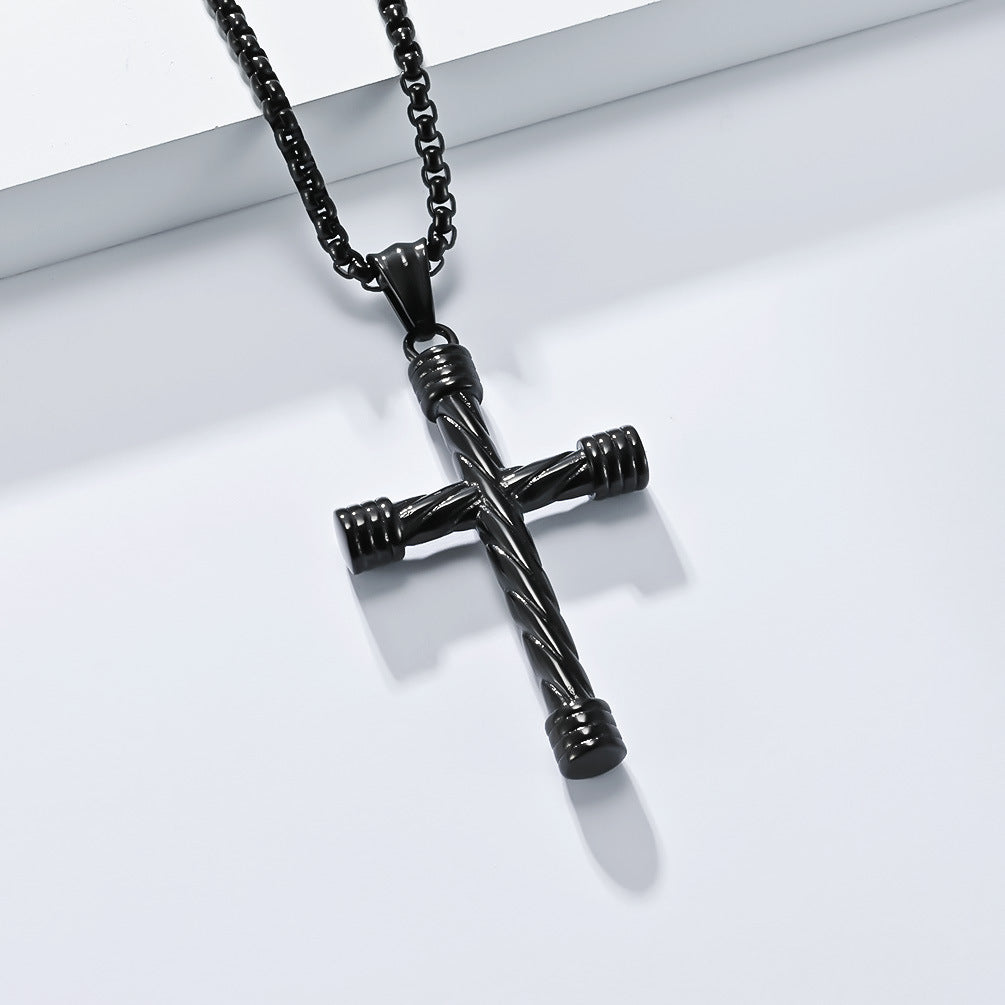 Wholesale Twisted Titanium Cross Men's Hip Hop Punk Necklace