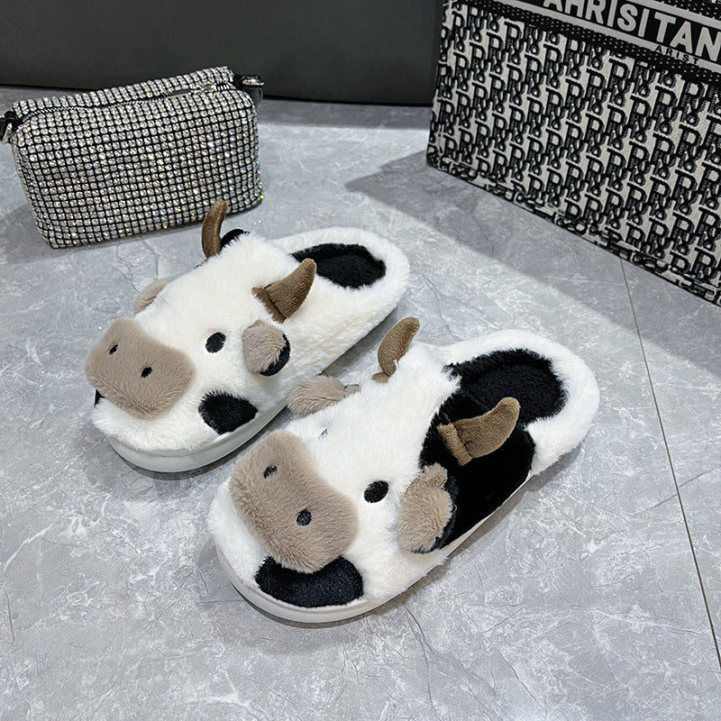 Wholesale New Winter Cute Cow Plush Cartoon Slippers