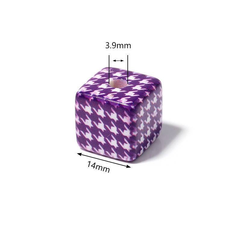 Wholesale 10pcs/pack 14mm Acrylic Houndstooth Printing Square Beads