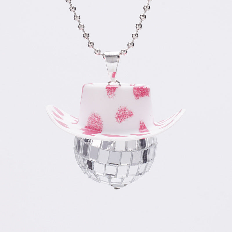 Wholesale Cowboy Hat Disco Mirror Ball Necklace