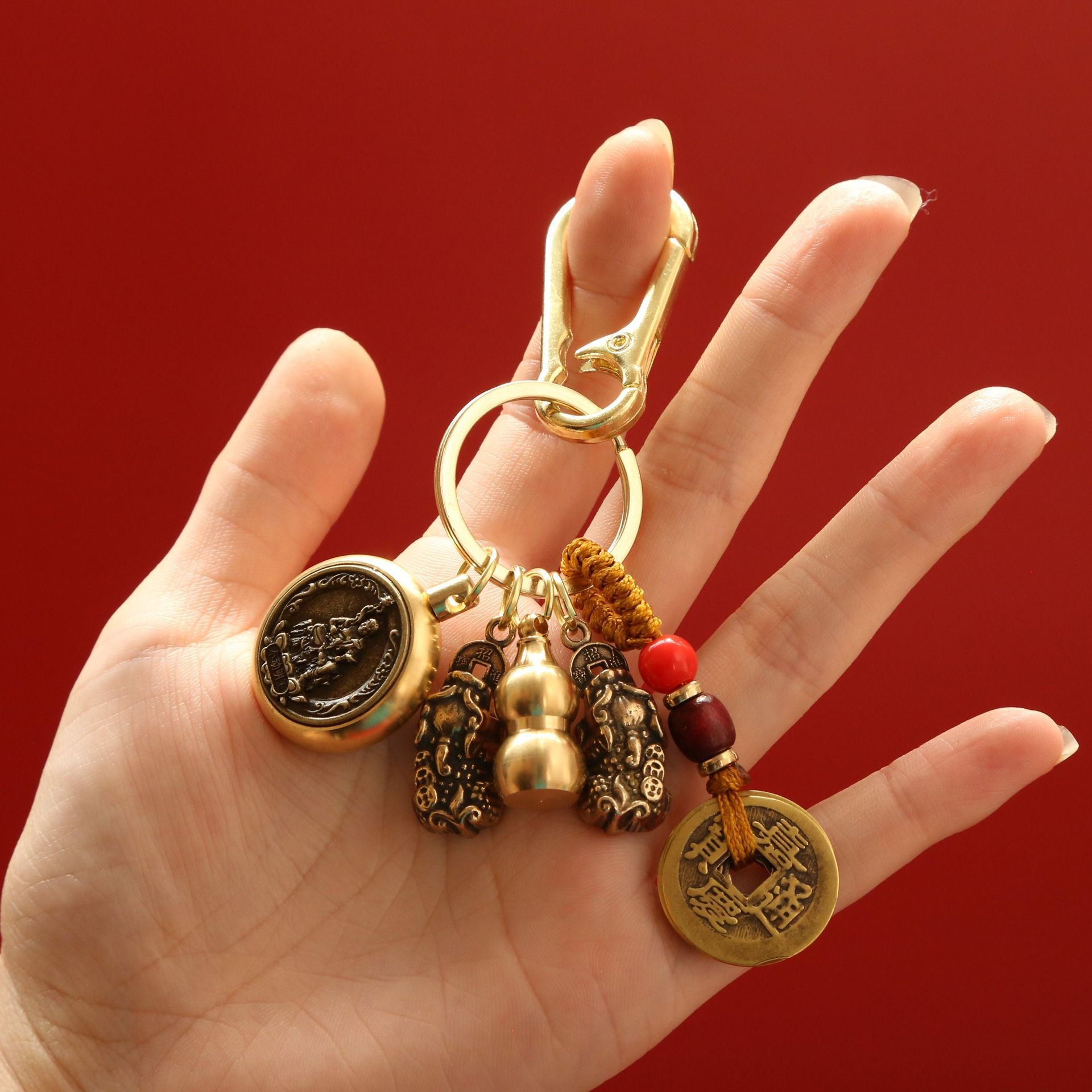 Wholesale Brass Double Pixiu Transfer Money Two Zodiac Eight Guardian Gods Keychain