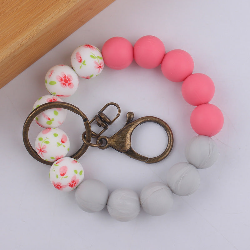 Wholesale Color Printing Silicone Handmade Beaded Wrist Keychain