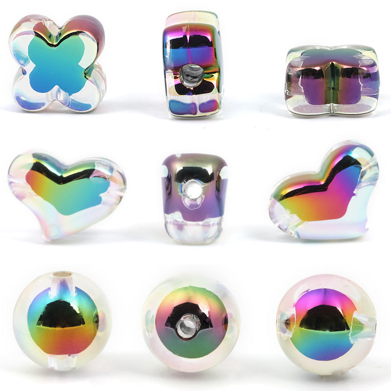 Al por mayor 30 piezas/paquete UV chapado UV Heart Heart Plastic Beads