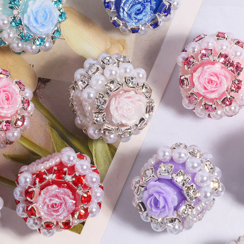Wholesale 5pcs/pack Rose flower heavy industry exotic wind drill ball loose beads DIY