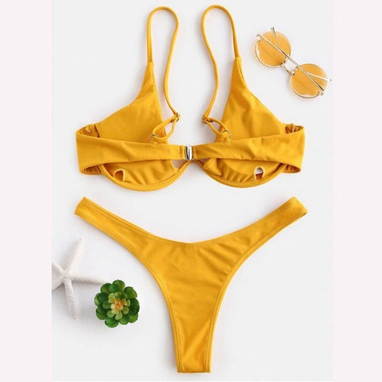 Wholesale sexy bikini split bikini steel bracket solid color swimsuit female