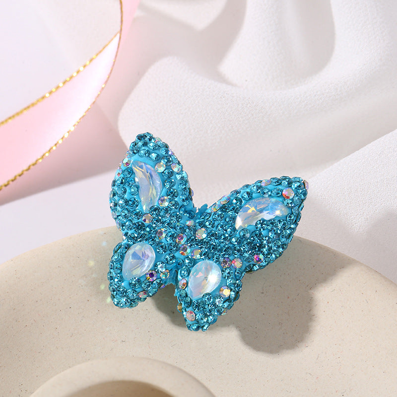 Wholesale of Colored Soft Clay Double-sided Diamond Inlaid Butterfly Straight Hole Beads