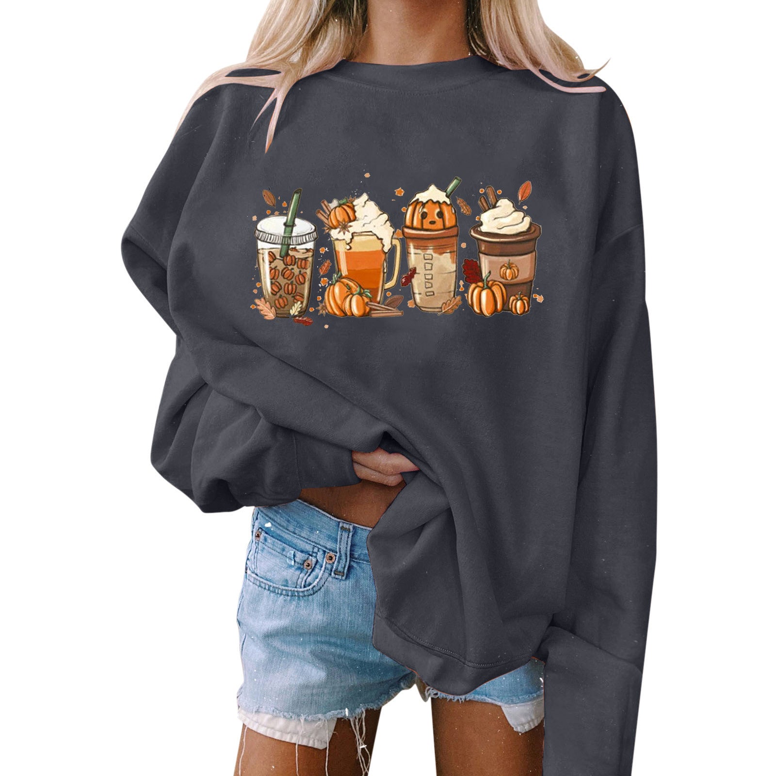 Wholesale Halloween Women's Leisure Printing Polyester Fiber Round Neck Loose Fitting Long Sleeved Hoodie Top