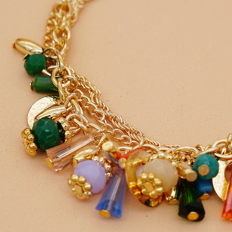 Pulsera de cuentas de múltiples capas de color de cristal de cristal de vidrio al por mayor