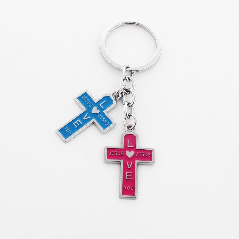 Wholesale Christmas Rainbow Cross Zinc Alloy Keychain