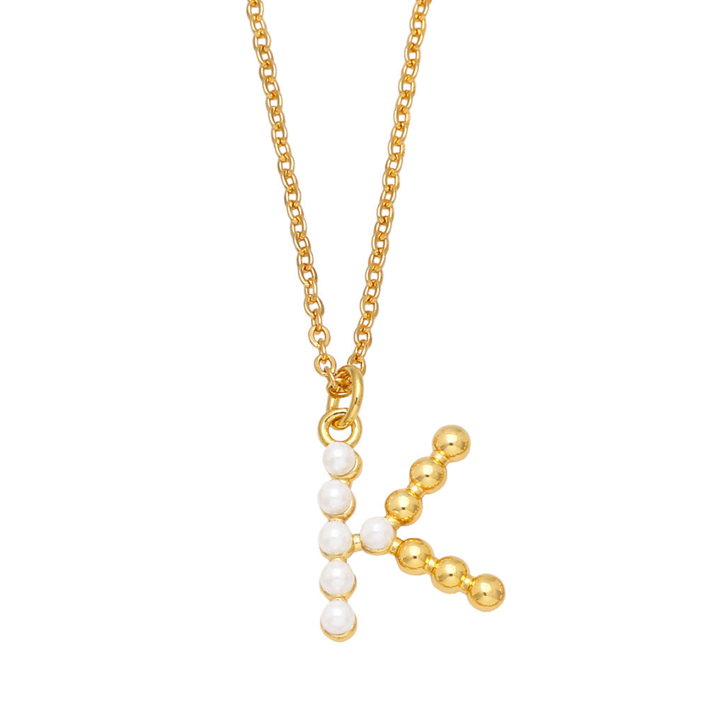 Wholesale Pearl Letter Collar Chain Copper Necklace