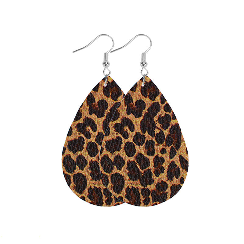 Wholesale Western Style Leopard Print Cow Print Leather Double Sided Print Earrings