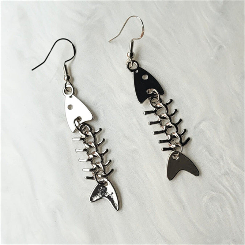 Wholesale Fashionable and Cool Fishbone Necklace Set Simple Personality Versatile Ancient Silver Earrings