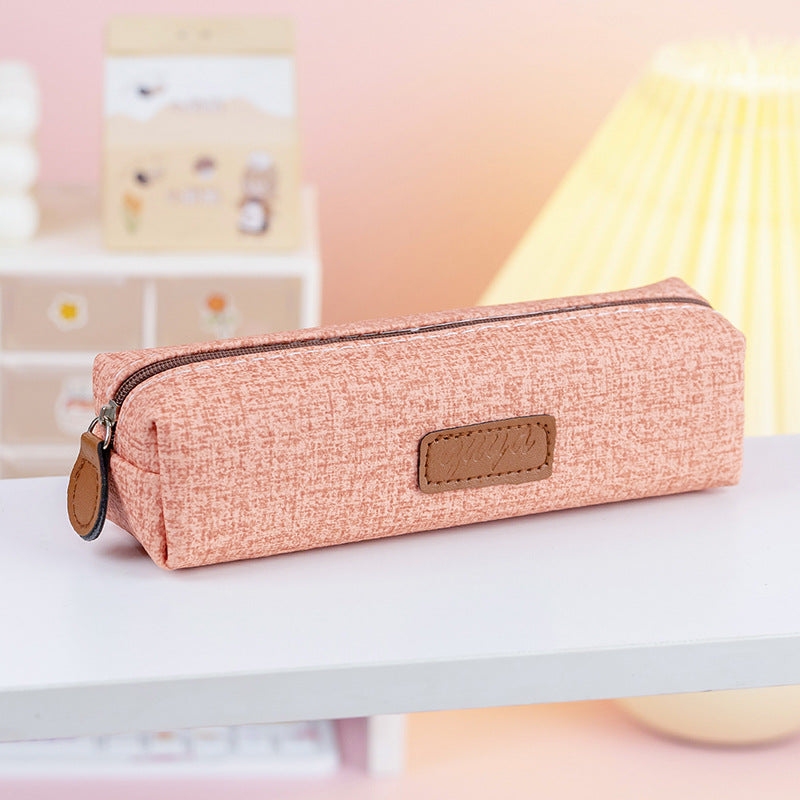 Wholesale Simple Solid PU Waterproof Single Layer Pencil Bag