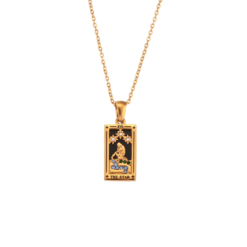 Wholesale Pendant jewelry stainless steel rectangular oil drop zircon tarot necklace