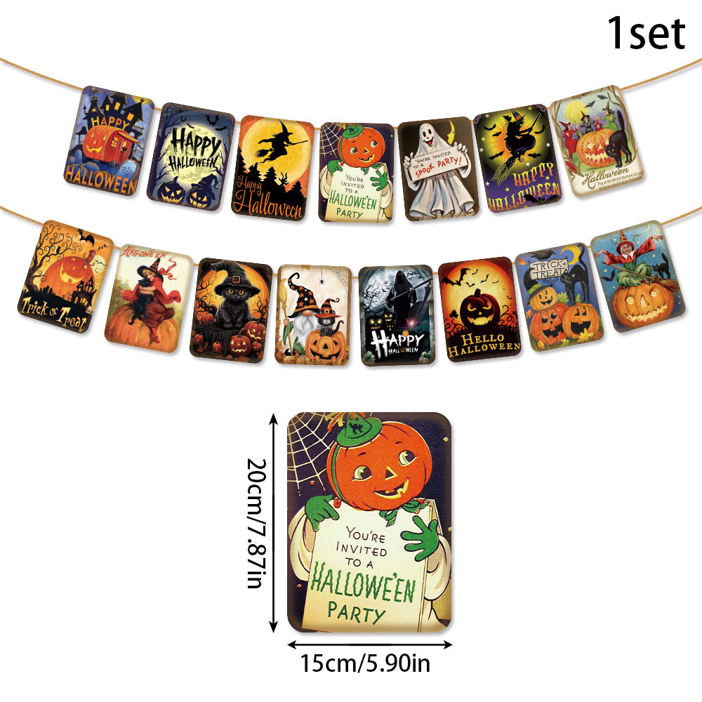 Wholesale New Halloween Pumpkin Head Retro Banner Pull Flag Party Scene Setting