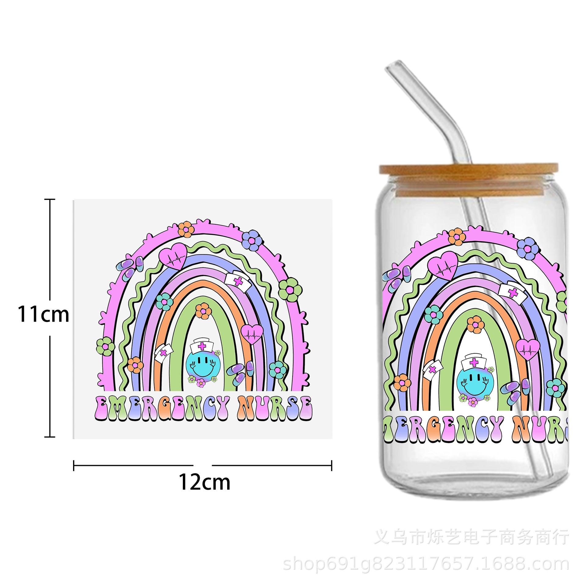 Wholesale Cute Smiley Flower Series Printing UV DTF Transfer Crystal Cup Sticker