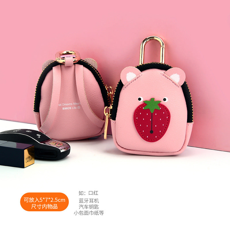 Wholesale Strawberry Bear Mini Wallet Leather Keychain