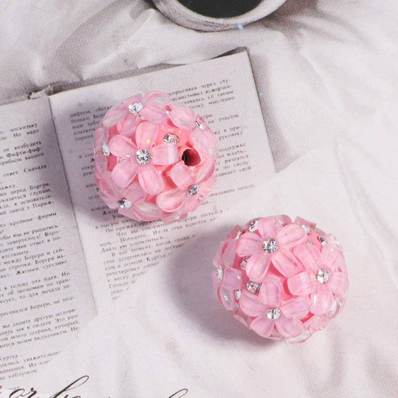 Wholesale 5pcs/pack DIY small  flower ball polymer clay straight hole beads