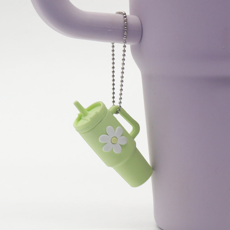 Wholesale Soft Rubber Keychain Flower Milk Tea Cup Small Pendant Cup Accessories